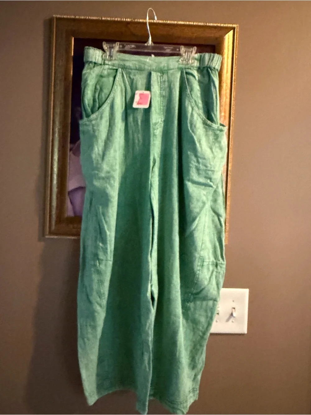 Free People Rolling Hills Green Linen Blend Pull-On Pants NWT Medium